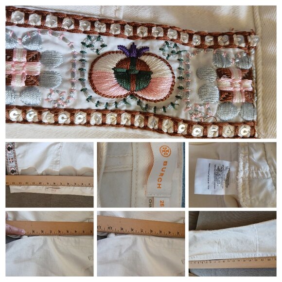 Tory Burch Cream Jeans with Embroidered Accents Size 26 - Picture 10 of 12